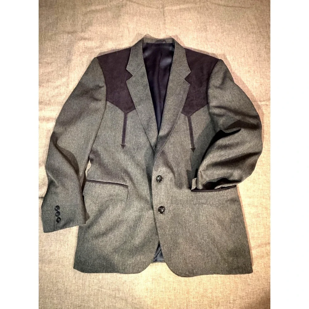 Circle S Blazer Mens 42R Gray Western Yoke Sport Coat Jacket Two Button Cowboy